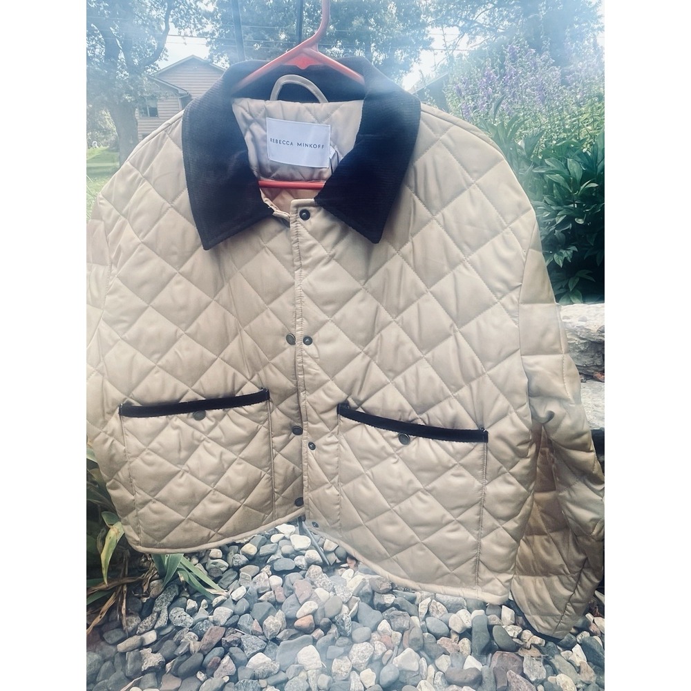 Rebecca Minkoff Quilted Jacket Brown Corduroy Collar Size Large Retail $ 198